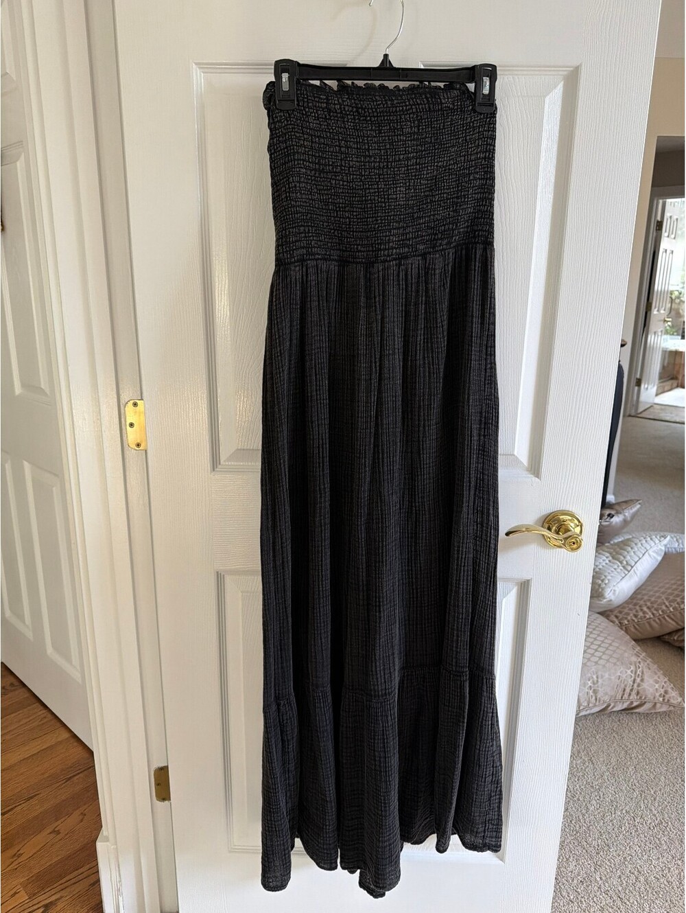 Cloth & Stone Anthropologie Black Strapless Smocked Gauze Maxi Dress Size Medium